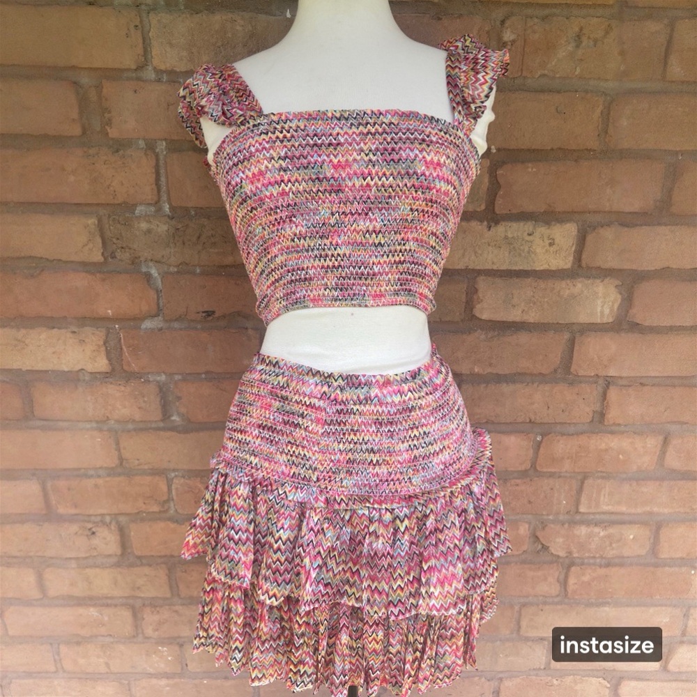 Smocked Ruffle Mini Dress in Multi-Pink